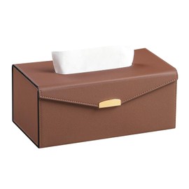 NICLNGSH PU Leather Tissue Box Cover Rectangle, Foldable Tissue Box Holder for Home, Office, Bathroom (Brown, 4.3 inches high)