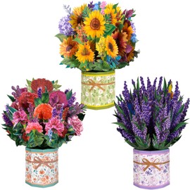Gnognauq 3 Pack 3D Flower Pop Cards Colorful Paper Bouquet Greeting Cards for Mothers Day, Birthday, Anniversary, Wedding, Gift