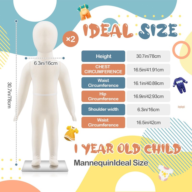 DoubleFill 2 Pcs Kids Mannequins 6 Months Old Baby Mannequin