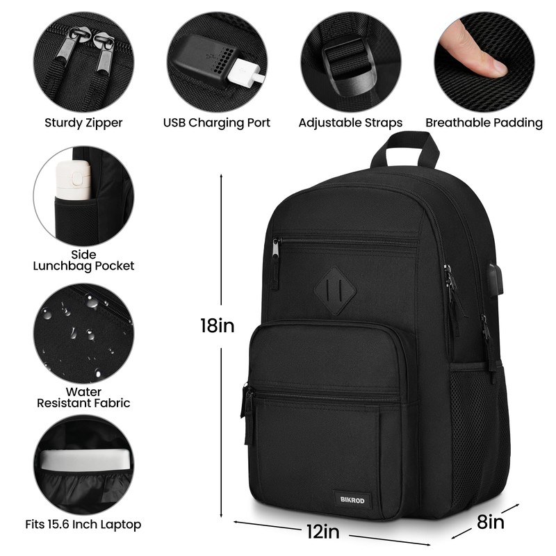 Black Backpack for Men and Women, Backpack for School Teens