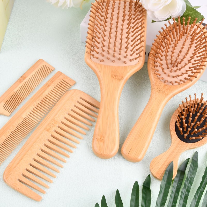 Dokpav Kit De Cepillo y Peine Bambu, 6pcs Peine De