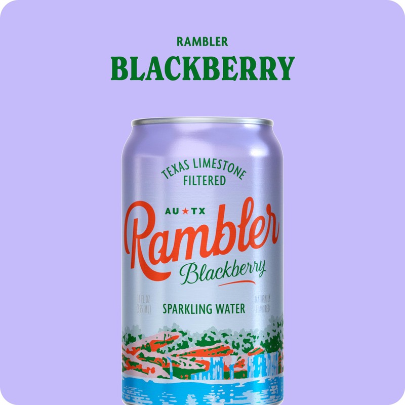 AUTX RAMBLER Blackberry Sparkling Water, 12oz Cans, 24-Pack, Texas Limestone