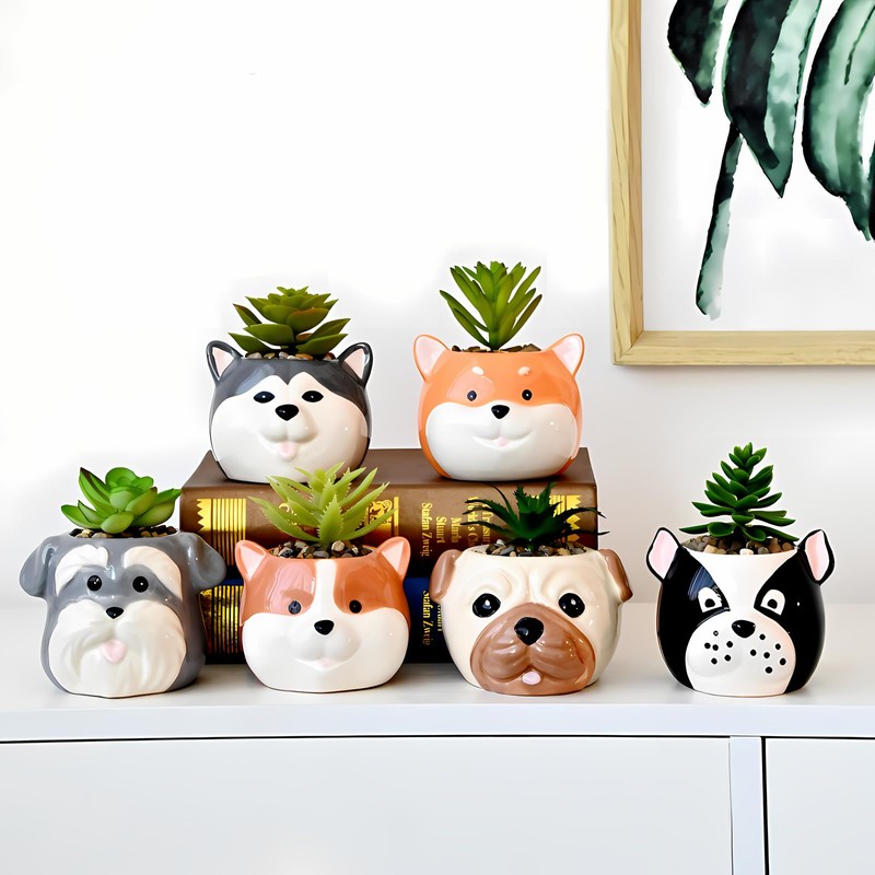 ETAKISH Dog Planter Pots - 6 Pack Ceramic Succulent Pots