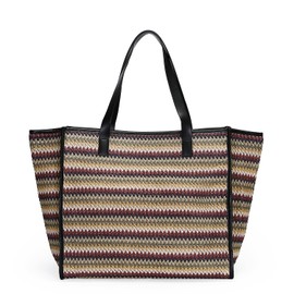 Herald Large Handmade Straw Tote Handbag for Women, Summer Beach Weaving Chic Woven Shoulder Purse Bags with Water Bottle Pocket (Colorful Stripe)
