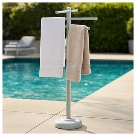 Sunivale Portable Outdoor Pool Towel Rack – Rustproof PVC Bars Portable Towel Rack in Bone – Towel Drying Rack Outdoor – Ideal Outdoor Drying Rack for Pool Towels, Beach Towels & Wet Swimwear