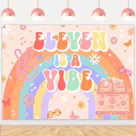 kreat4joy Eleven Is a Vibe Birthday Decorations, 5 x 7ft Groovy 11th Birthday Decorations Backdrop Banner for Retro Rainbow Hippie Happy 11th Birthday Decorations Photography Background