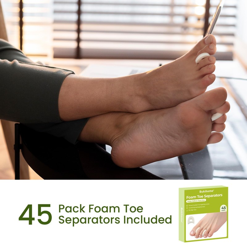 Bukihome 45 Pack Foam Toe Separators,Breathable Toe Spacers, Reduce Friction
