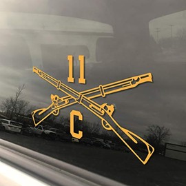 Military Army MOS 11C Infantry Mortarman Crossed Rifles 3x5 Yellow Heavy Duty Die Cut Vinyl Window Sticker Decal
