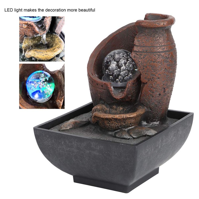 Tabletop Water Fountain,Small Relaxation Waterfall Feature with LED LightBall Portable