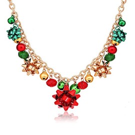 HUASAI Christmas Jewelry for Women Jingle Bell Christmas Necklace Bracelet Earrings Set Holiday Christmas Bow Pendant Necklace for Women Stocking Stuffers Christmas Gifts