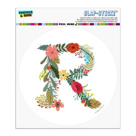 Letter R Floral Monogram Initial Automotive Car Window Locker Circle Bumper Sticker