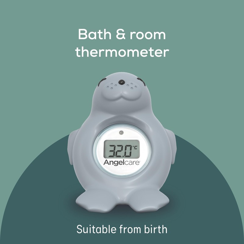 Angelcare Bath and Room Thermometer - Happy Seal, Grey, One