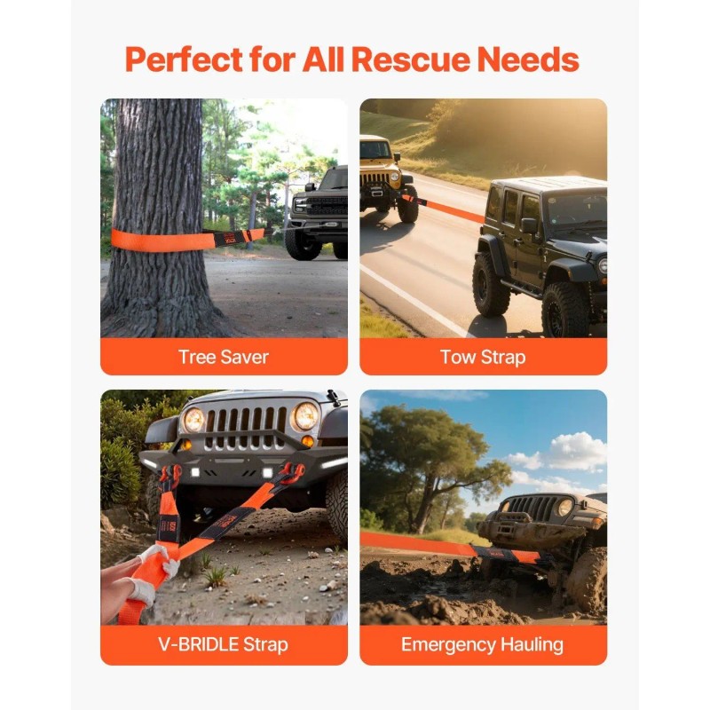 Triple Reinforced 3-Inch 8-Foot Recovery Tow Strap 36,000 Lbs Break