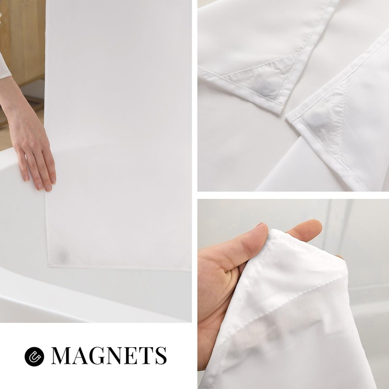 River Dream White Fabric Shower Curtain Set, Cotton Blend, Waffle