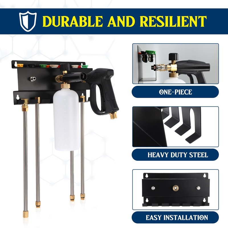 DoubleFill Pressure Washer Gun Holder, Wall Mount Foam Cannon Holder,