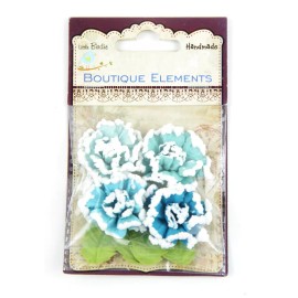 Little Birdie Mixed Media Paper Flowers in Shades of Blue - 4 Craft Flowers for Scrapbooking