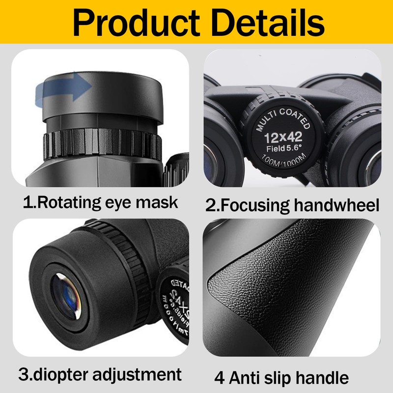 12x42 HD Binoculars for Adults, High Power Optical Binocular with