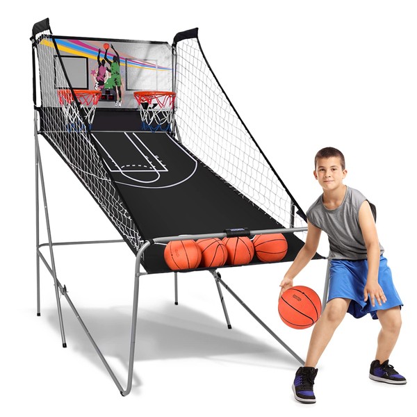 ReunionG Basketball Arcade Game, Electronic Double Shot 2 Player with 4 Balls, 8 Game Options, Basketball Game Indoor Easy Folding for Storage