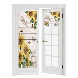 Blackout French Door Curtains Rustic Style Sunflower with Bee Vintage Wood Grain Privacy Door Window Curtain Tie up Shade Sidelight Curtain for Patio Front Glass Door, 1 Panel, 26x70 Inch