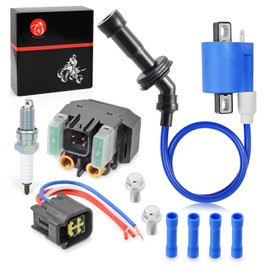 Ignition Coil Pack & Starter Relay Solenoid Spark Plugs Compatible with Yamaha YXR660F Rhino 660 2004-2007