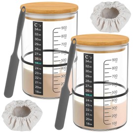 OKYMOTOR 2 Pack Pro Sourdough Bread Starter Kit,34 oz sourdough jar Thermometer Strips and Breathable Covers for sour dough bread & sourdough starter kit- sourdough bread baking supplies.