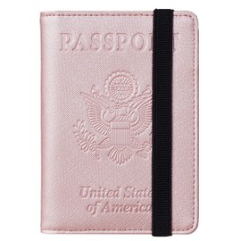 Travelambo Passport Wallet Passport Holder Cover Case Leather Travel Wallet Rfid Blocking for Men Women(Gold CH rose gold)