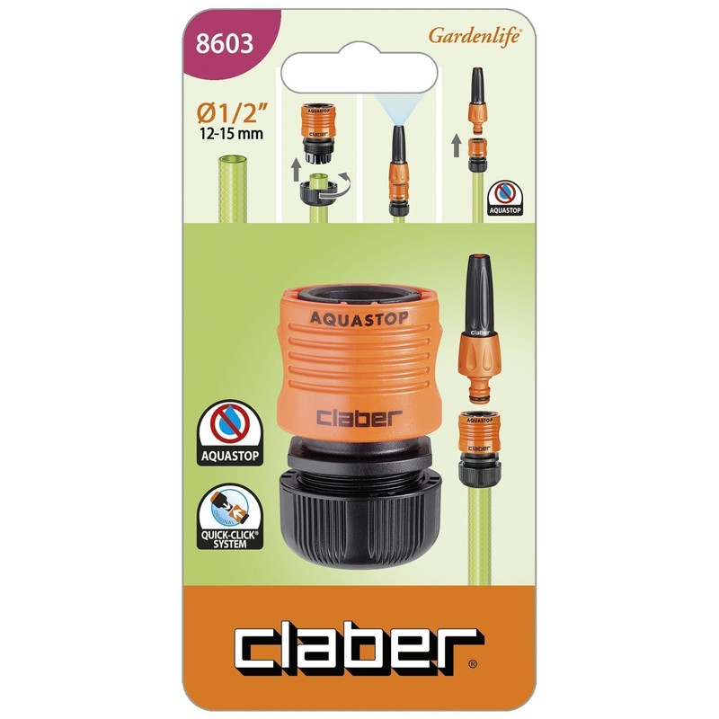 Claber 8603 Rapid Fittings for Rubber, 1/2 F, Stop