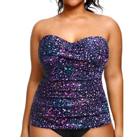 Aqua Eve - Parte superior tankini de talla grande, solo bandeau para nadar, sin tirantes, Púrpura (Purple Dot), 18 Plus