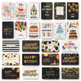 Geli 24 Unique Happy Birthday Cards with Envelopes and Short Generic Message Inside, 24 Unique Designs, 7.9x5.9 inches, Birthday Cards Assortment for Men, Women and Kids