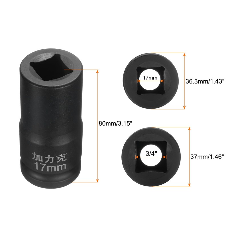 sourcing map 4 Point Square Socket 3/4" Drive by 17mm