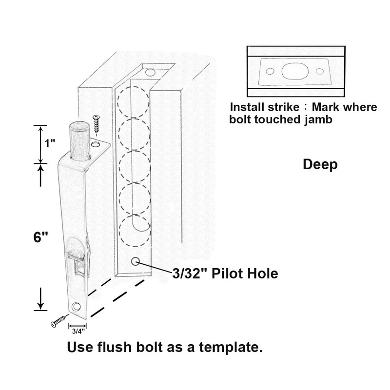 QCAA Solid Brass Flush Bolt, Square Shape, 6", Brushed Satin