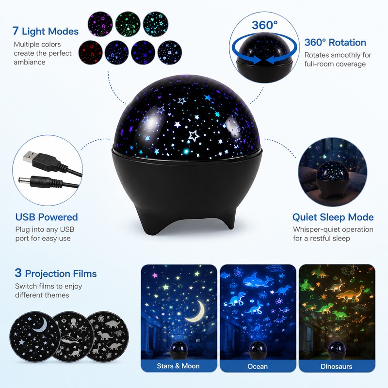 Star Projector Night Light for Kids – 7-Mode Galaxy Moon