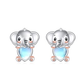Elephant Stud Earrings for Women 925 Sterling Silver Moonstone Ear Studs Elephant Gift for Girls Moonstone Jewellery