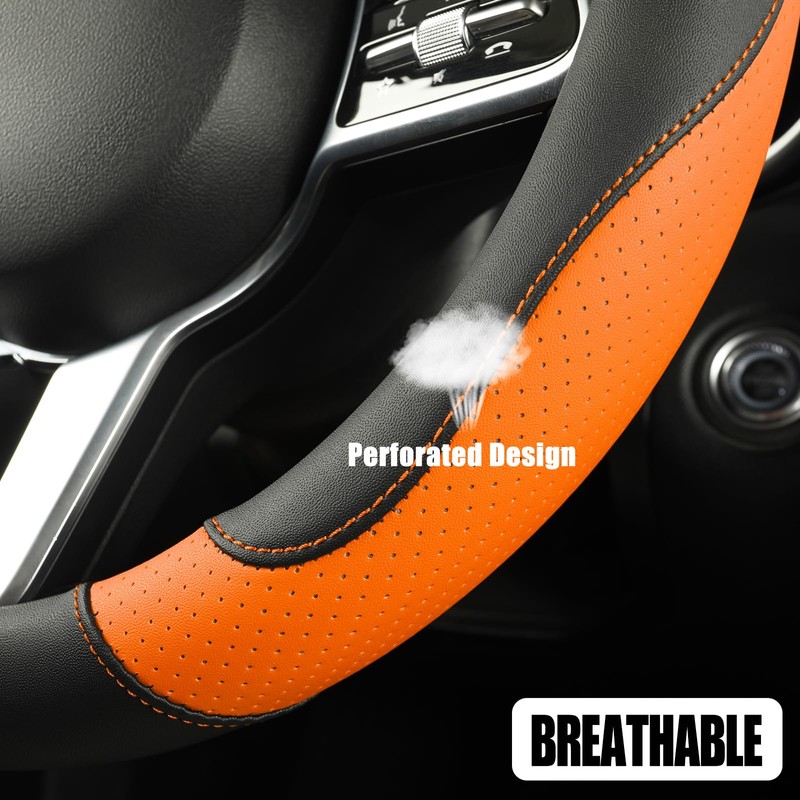 Binsheo Microfiber Leather D Shaped Steering Wheel Cover, Breathable, Anti