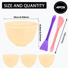 Rowcay 4 Piece Silicone Mixing Bowls, 3.93 Inch Microwaveable Silicone Bowl with Dual Ended Stirring Sticks for Facial Masks, Mud Masks, and Other Skin Care Products Facial Bowls for Aestheticians.