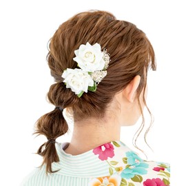 Soubien Hair Ornament, Set of 2, Flowers, White, Small, Rose, Kasumi Grass, Little Add, Japanese and Western Use