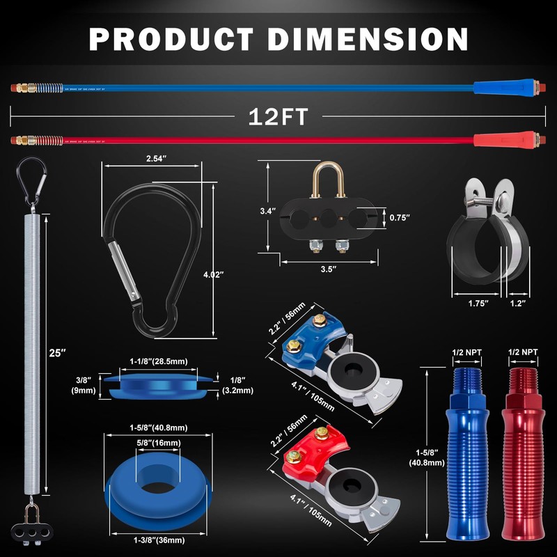 CheeMuii 12 FT Semi Truck Air Line Hose Assembly with
