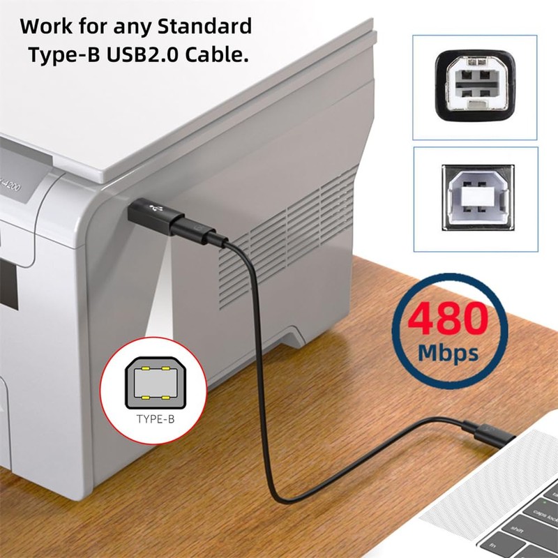 NFHK 2pcs/lot USB 2.0 B Female to Type C Male