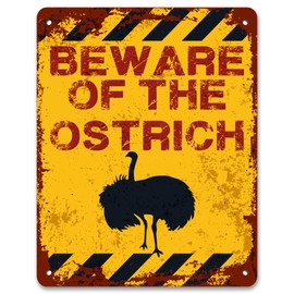 Print Crafted - Beware Of The Ostrich | Vintage Metal Garden Yard Warning Sign
