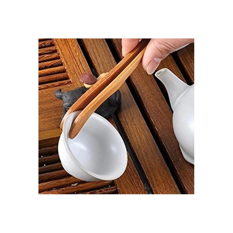 2Pcs 6.7 Inch Bamboo Toast Tongs, Small Natural Wood Toaster