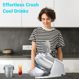 HURMOVAE Dual Blade Ice Shaver Machine, 143 lbs/hr, 300W Electric Ice Crusher Machine with Extra Blades and Ice Pick for Home and Commercial Use, ETL-Listed, Silver