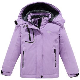 Wantdo Girl's Mountain Ski Fleece Jacket Waterproof Winter Warm Raincoats Light Purple 10/12