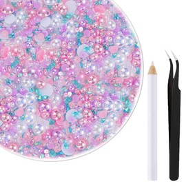 Mix Flat Back Pearls and Rhinestones 50g Flat Back Rhinestones with Wax Pen and Tweezers, Crafts Flatback Pearls Rhinestone for Crafts, Clothing, DIY Decoration (Pink)