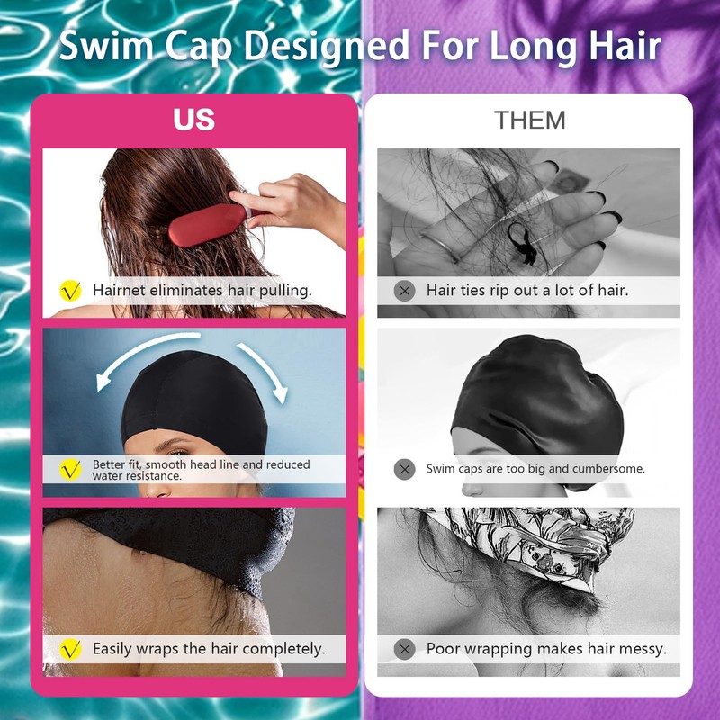 Women PU Coat Waterproof Fabric Hairnet Swim Cap Swim Hat