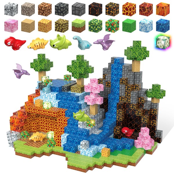 MEDMHSMA Magnetic Blocks Building Toys, 1" Light Up Dinosaur Magnetic