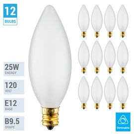 KOR (Pack of 12 25 Watt Frosted Candelabra Base (E12) Torpedo Tip 120V Chandelier Bulbs