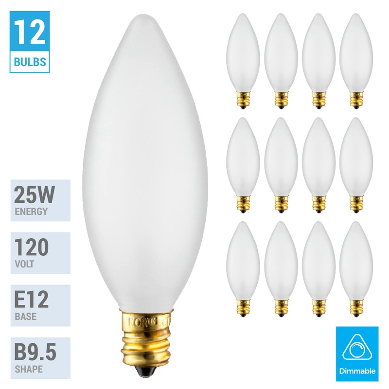 KOR (Pack of 12 25 Watt Frosted Candelabra Base (E12)
