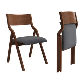 Ball & Cast Upholstered Folding Chairs Set of 2,with Padded Seat,Wooden Portable Dining Chairs W/Ergonomically Designed Back and Cushion,Easy Carry,No Need to Install,for Kitchen,Grey+Walnut