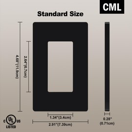 CML Black Decorator Screwless Wall Plate, 8 Pack Receptacle Outlet Cover, 1-Gang Hidden Screw Smooth Face Switch Plates, Standard Size 2.91”x4.68”, UL Listed