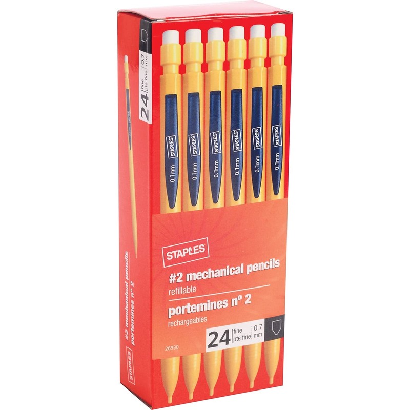 Staples 1170082 Mechanical Pencils #2 Yellow, 0.7Mm, 24/Pk